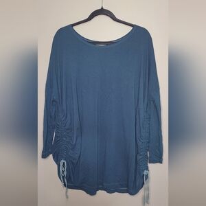 Bryn Walker Women's Blue Ruched Top Oversized Tunic Slouchy Flowy